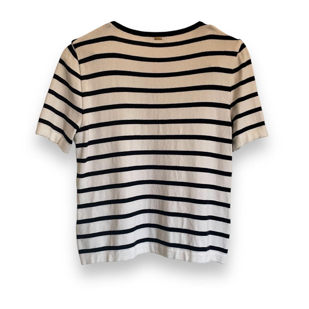 ST. JOHN SPORT by MARIE GRAY Striped Knit Top Red Buckle Detail Size M - Picture 3 of 6
